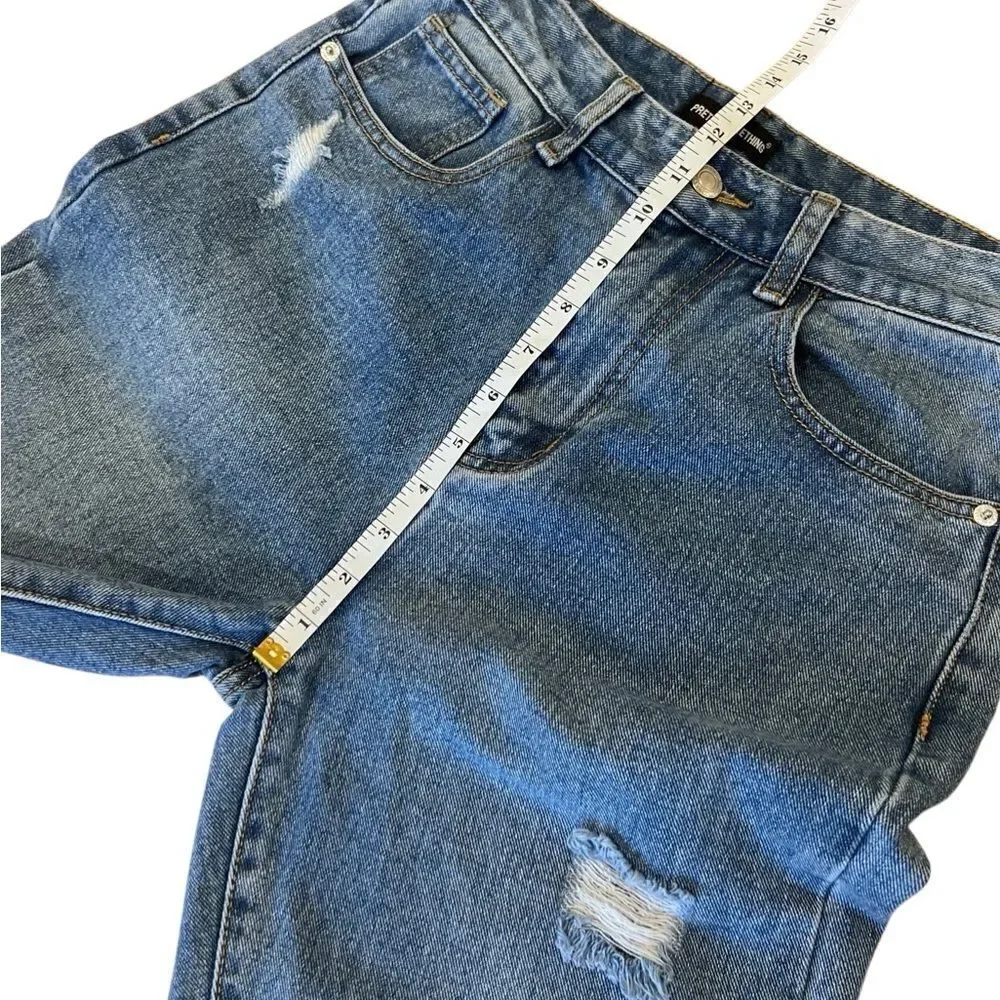 PRETTYLITTLETHING RIPPED LONG LEG STRAIGHT JEANS UK Size 10 US Size 6/28